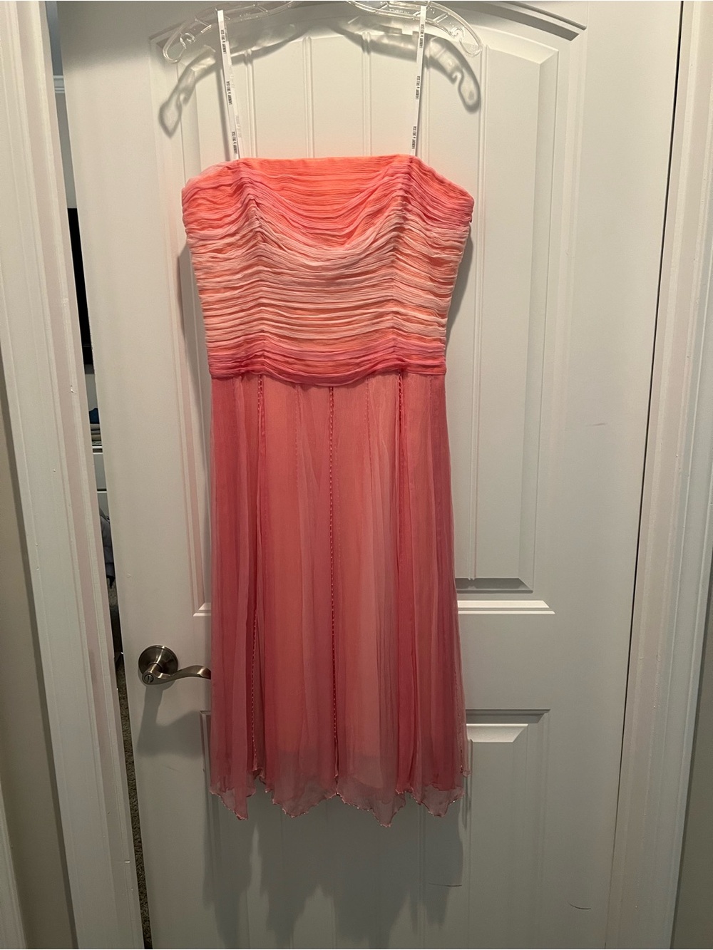 Laundry By Shelli Segal Strapless Coral to Pink Ombre Chiffon Dress